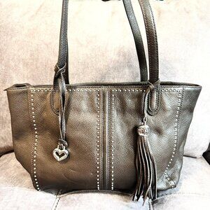 Vintage Brighton Genuine Brown Leather Shoulder Bag Purse with Silver Heart
